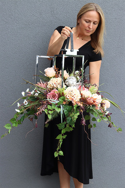 Angelo Garden Beige, lampion nagrobny z kwiatami, wys.52cm   