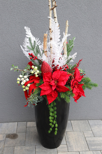 Black Grande Fiberglass, komozycja zimowa w czarnej donicy z fiberglass (połysk), wys.120cm