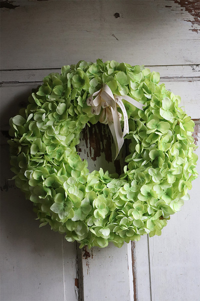Greenua, wianek z zielonych hortensji na drzwi, śr.40cm