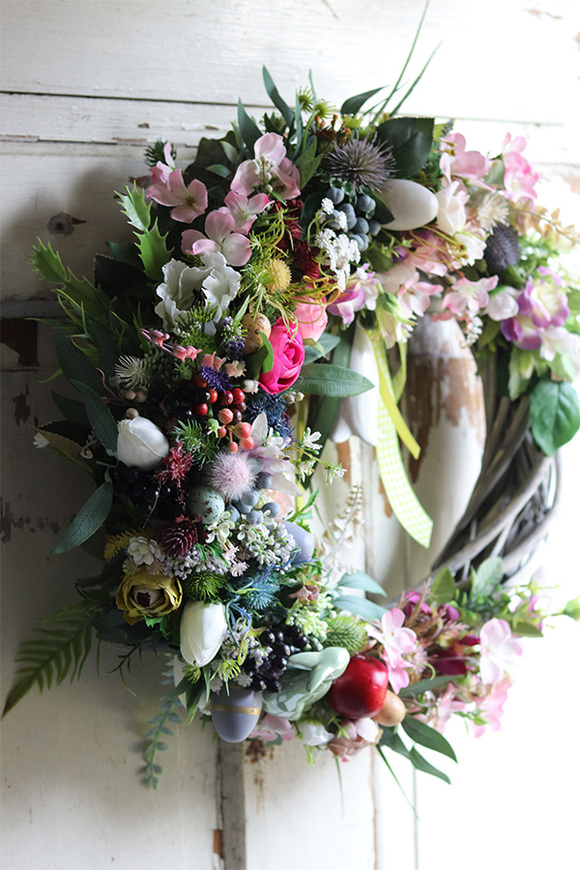 asymetryczny wianek z dzwonkiem na drzwi, Helusti, śr.38cm 