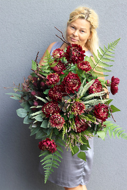 Astry Bordo Love, komplet dekoracji nagrobnych, kompozycja + bukiet