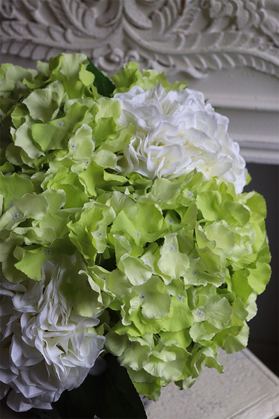 Zielona Magia, bogaty kosz z hortensjami, wys.45cm