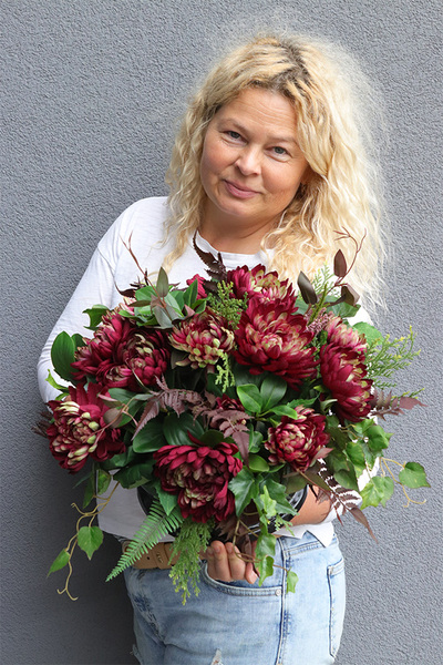 Bordo Chryzantemy Lux, komplet dekoracji nagrobnych