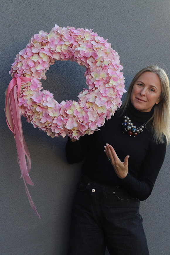 Hortensja Pink, duży wianek na drzwi