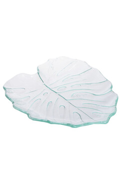 Exotic, szklany talerz patera, liść monstery B, wym.24x21cm