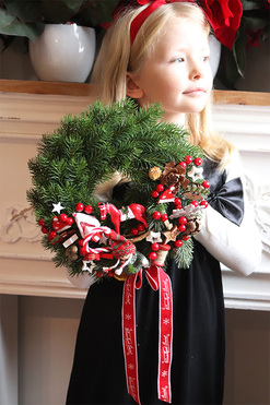 Konik na Biegunach, świąteczny wianek z asymetryczną dekoracją, śr.26cm