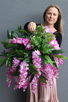 Selia Wisteria, kwiatowa kompozycja w wiszącej metalowej donicy