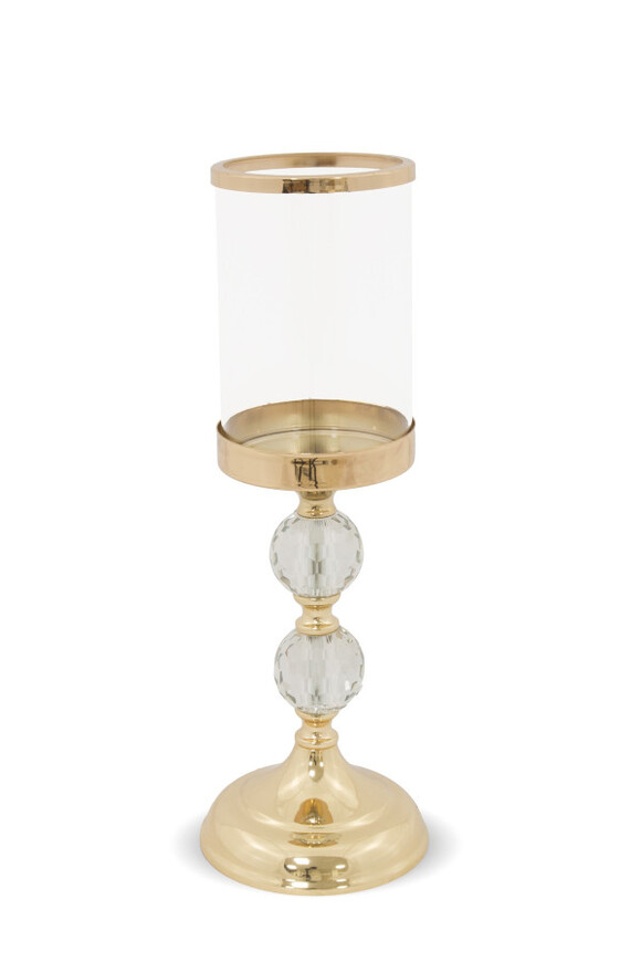 GlamChic A, szklany świecznik, kolor złoty, wym.34.5x12.5x10.5/10cm