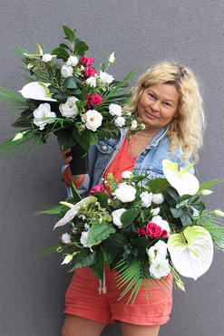 Anturium Elegance, komplet dekoracji nagrobnych, kompozycja + bukiet