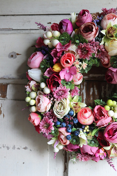 Kedina, różowy wianek dekoracyjny, śr.30cm 