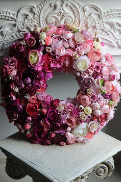 Delicja Gradia Big, bogaty różowy wianek na drzwi, śr.50cm 