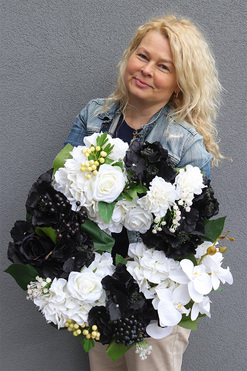 Black&White 2, biało-czarny wianek kwiatowy, śr.49cm