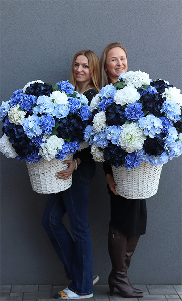 Karenao Hortensje Blue 2, kosz z hortensjami