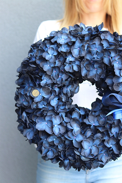 Granatowa Hortensja, ciemny wianek z hortensji