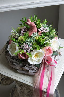 Parisienne, stroik wielkanocny z zajączkiem, wym.22x28cm