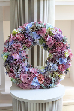 Ilena Romantyczne Hortensje, gęsty wianek na drzwi, śr.46cm 