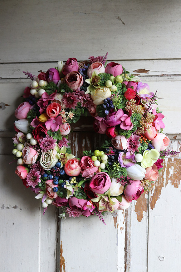 Kedina, różowy wianek dekoracyjny, śr.30cm 