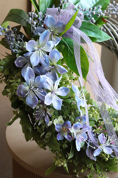 Fioletowe Sny, asymetryczny wianek dekoracyjny