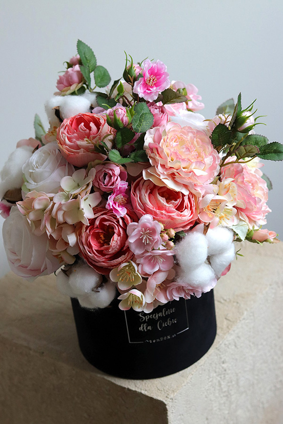 Cecyliana, flowerbox kwiatowy z bawełną