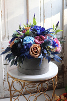 Celisto, szary flowerbox z kolorowymi kwiatami, wym.30x37cm