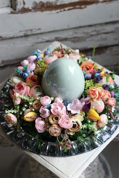 Libelito, wielkanocny stroik na kryształowej tacy, śr.35cm 