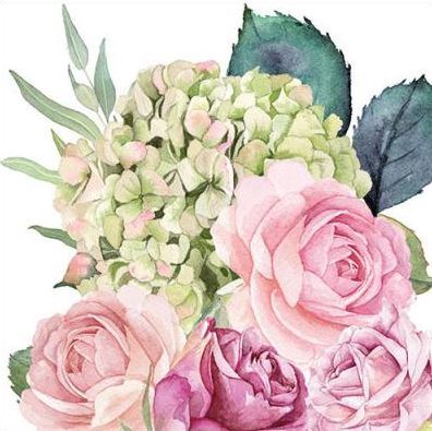Camelio, serwetki papierowe, róże z hortensją, 33x33cm, 20szt.