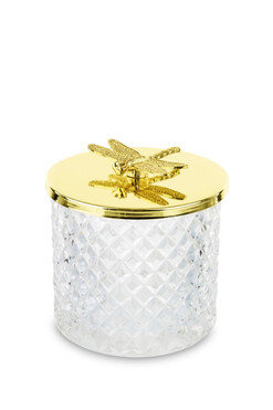 Złota Ważka A, dekoracyjny pojemnik / amfora szklana, wym.9x9cm