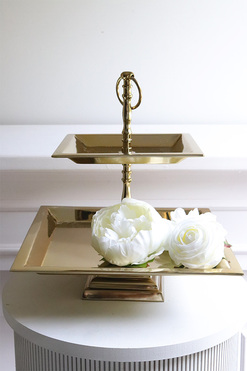 OD RĘKI Lux Villa Gold Sweetie, etażerka dwupiętrowa, kwadratowa, wym.32x30x30cm