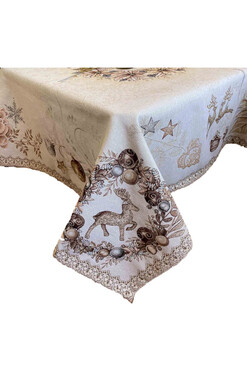 OD RĘKI Złote Święta, gobelinowy świąteczny obrus, wym.135x180cm 