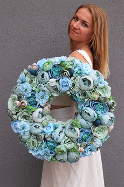 Blue Caryca New, wysokiej jakości niebieski wianek na drzwi, śr.53cm