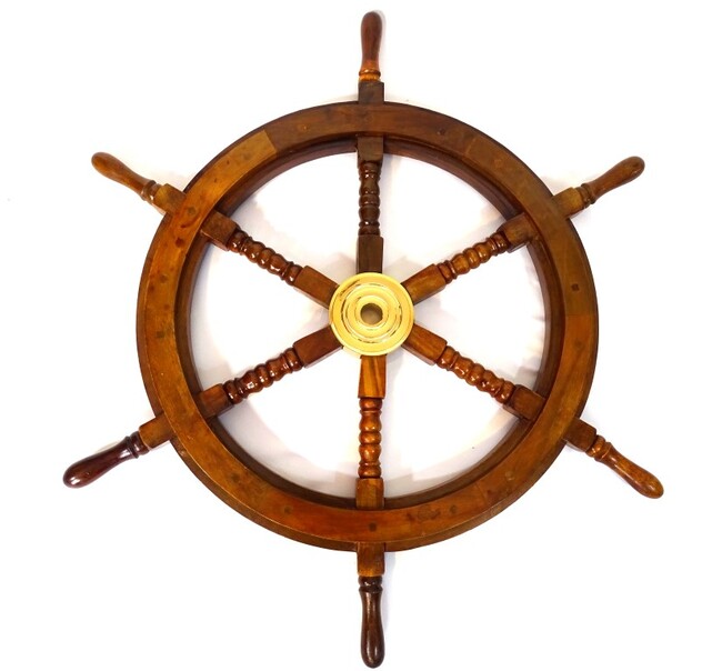 drewniane koło sterowe - wkład mosiężny z miejscem na klin - śr.75cm