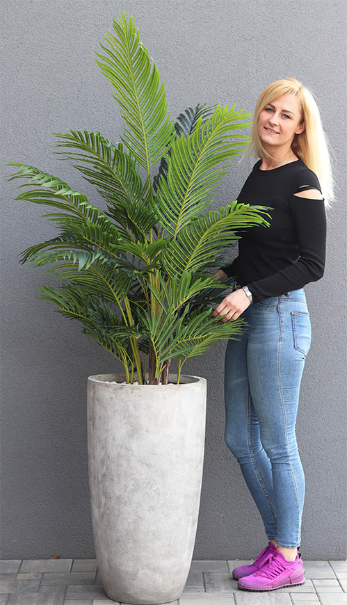 Areca Concrete, wysokiej jakości sztuczna palma w betonowej donicy