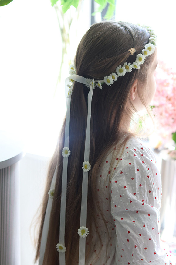 Rumianki, komunijny wianek na głowę