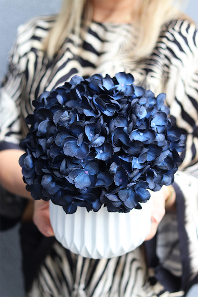 Navy Blue, kompozycja kwiatowa z granatowych hortensji
