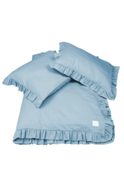 Margaret, komplet pościeli bawełnianej z falbaną, błękitna, 160x200 