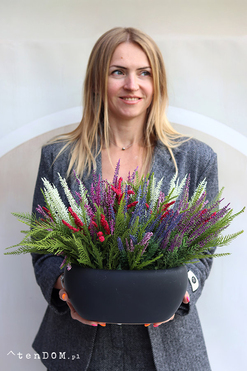 Wrzosy Modena, kompozycja kwiatowa w matowej donicy, wym.33x44cm