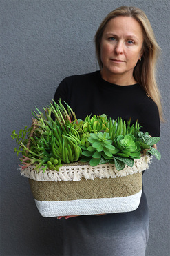 Hefrasa Boho Basket, kosz ceramiczny z sukulentami, wym.30x33cm