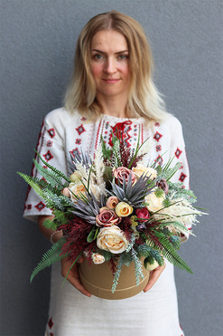 Bedura, brązowy flowerbox z sztucznym suszem, wys.41cm 