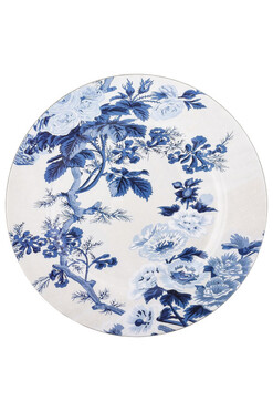Blue Flowers C, ozdobny podtalerz ze wzorem, śr.33cm
