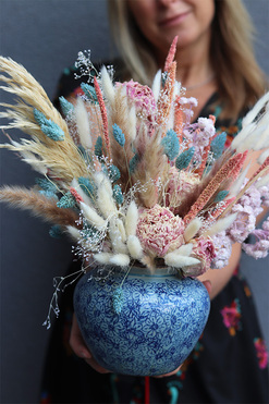 Boho Trendy, kompozycja kwiatowa z suszem, wys.41cm