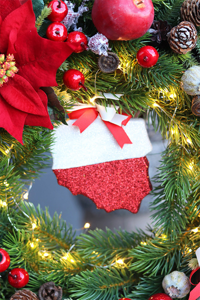 dekoracyjny wianek zimowy z zawieszką, Niech Żyje Polska, śr.46 cm  