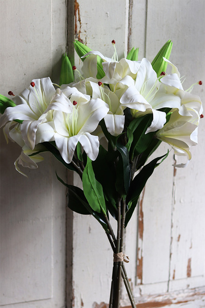 bukiet gumowych białych lilii, Lilianna, 6szt, dł. cm 