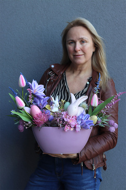 Finamia Pink, stroik wielkanocny z zajączkami, wys.39cm