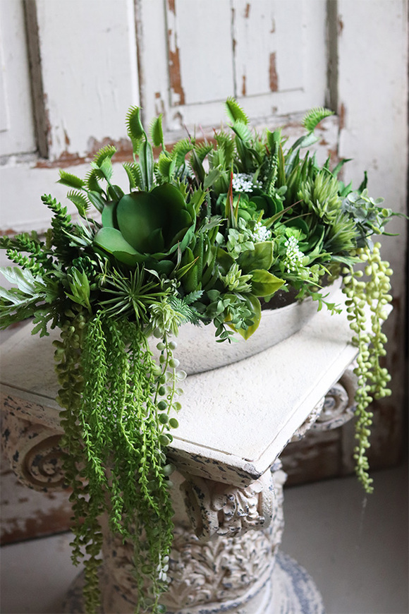 Anyati Laos, bogata kompozycja Sukulenty w lustrzanej donicy, wym.27x52cm