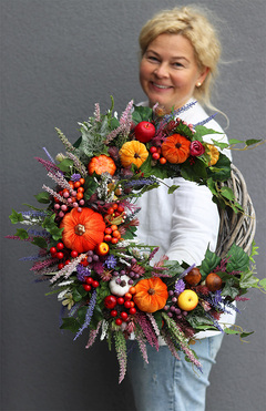 Jesienne Drzwi, asymetryczny wianek jesienny, rozp.60cm  