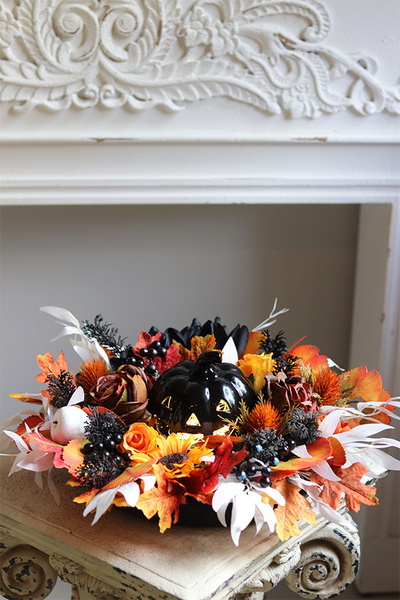 Halloween Pumpkin Black, dekoracyjna dynia ceramiczna lampion