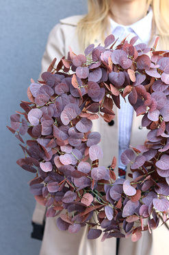 OD RĘKI Eukaliptus Burgundi, stylowy bordowy wianek na drzwi, śr.40cm