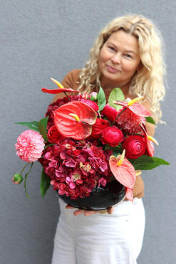 Flamos, kompozycja nagrobna w naczyniu, wym.40x45cm