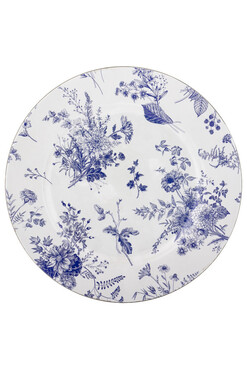 Blue Flowers B, ozdobny podtalerz ze wzorem, śr.33cm