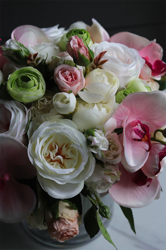 Hellissa Pink Orchid 2, bukiet kwiatów w szklanym wazonie